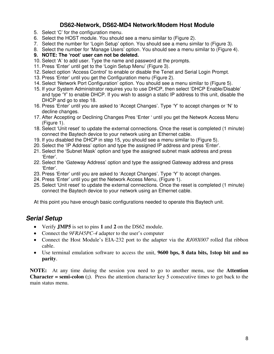 Bay Technical Associates DS Series, DS62-MD4 manual Serial Setup 