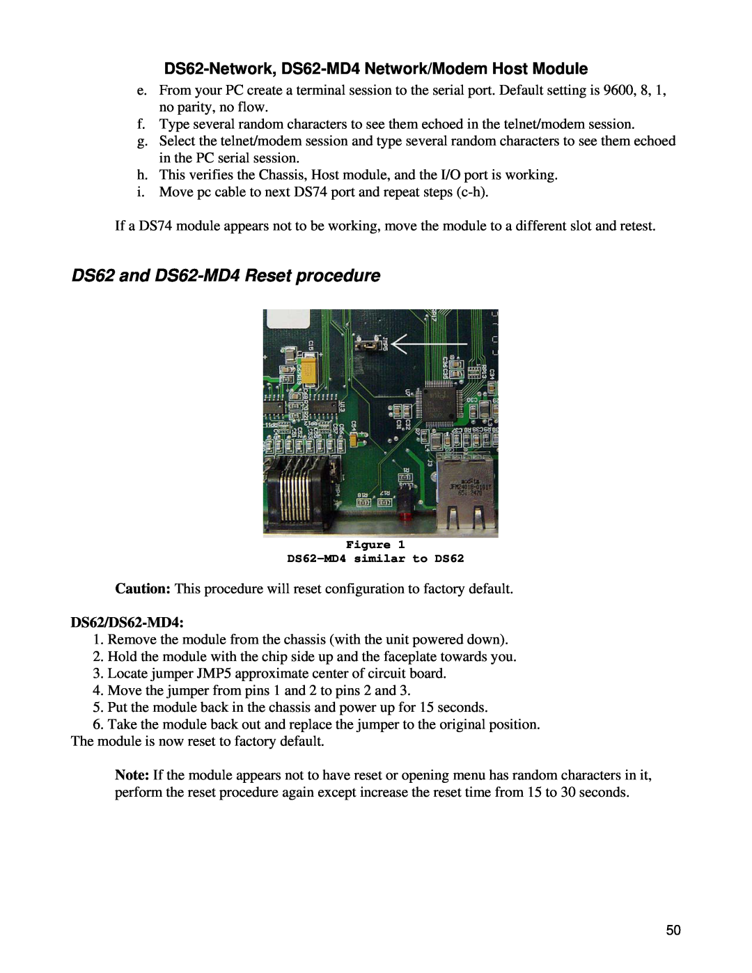 Bay Technical Associates DS Series DS62 and DS62-MD4 Reset procedure, DS62-Network, DS62-MD4 Network/Modem Host Module 
