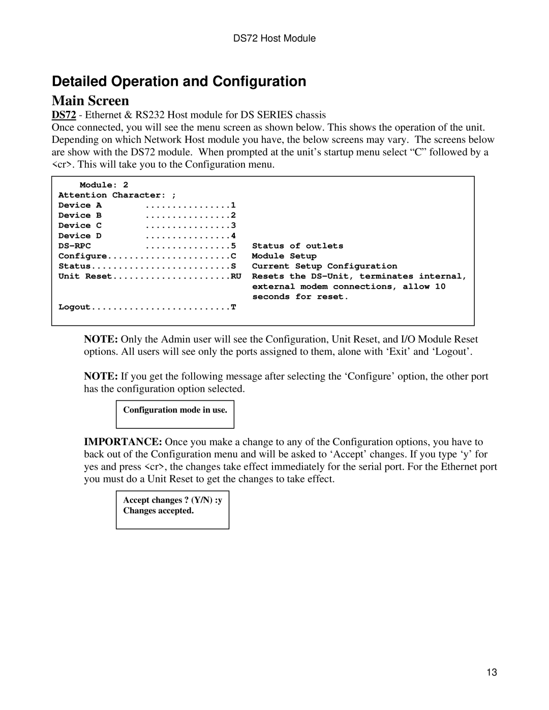 Bay Technical Associates DS72 manual Detailed Operation and Configuration, Main Screen 