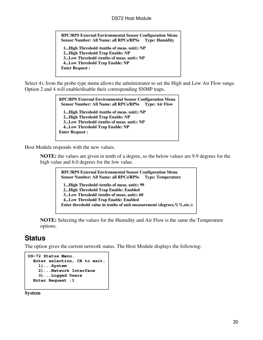 Bay Technical Associates DS72 manual Status, System 