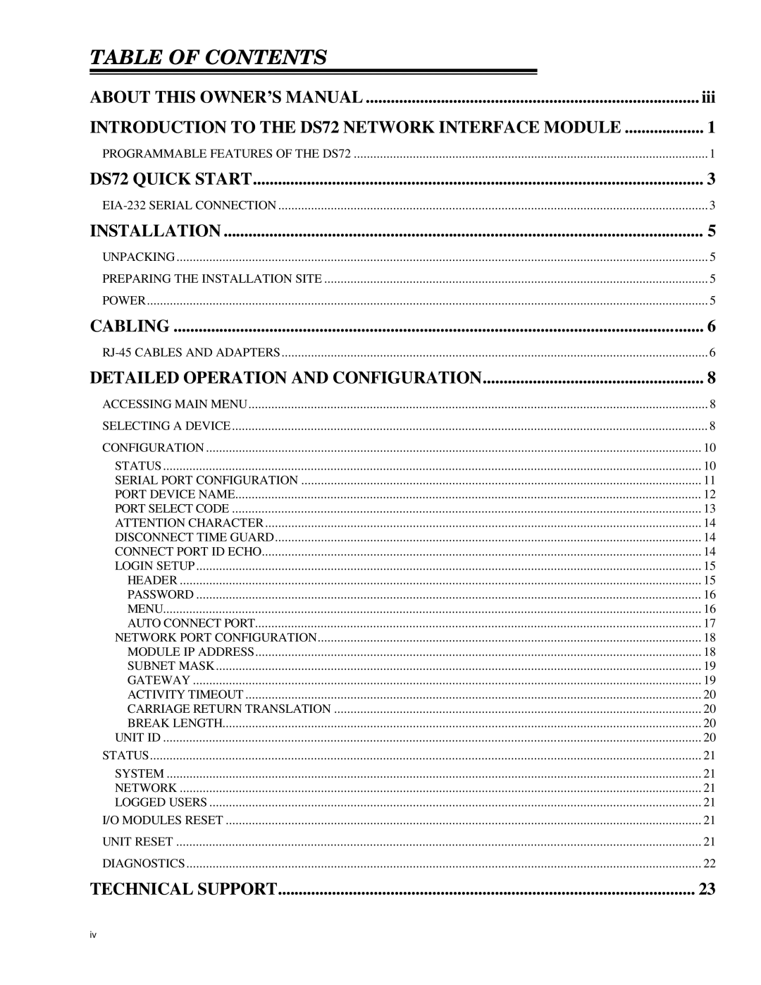 Bay Technical Associates DS72 owner manual Table of Contents 