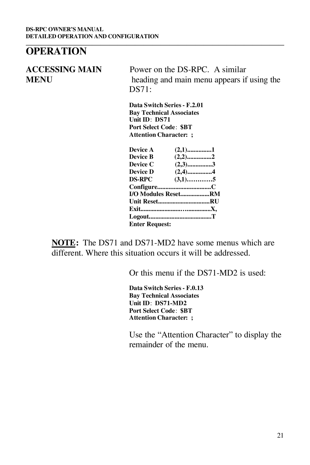 Bay Technical Associates DS2-RPC DS4-RPC, DS73, DS2-RPC, DS4-RPC owner manual Operation 