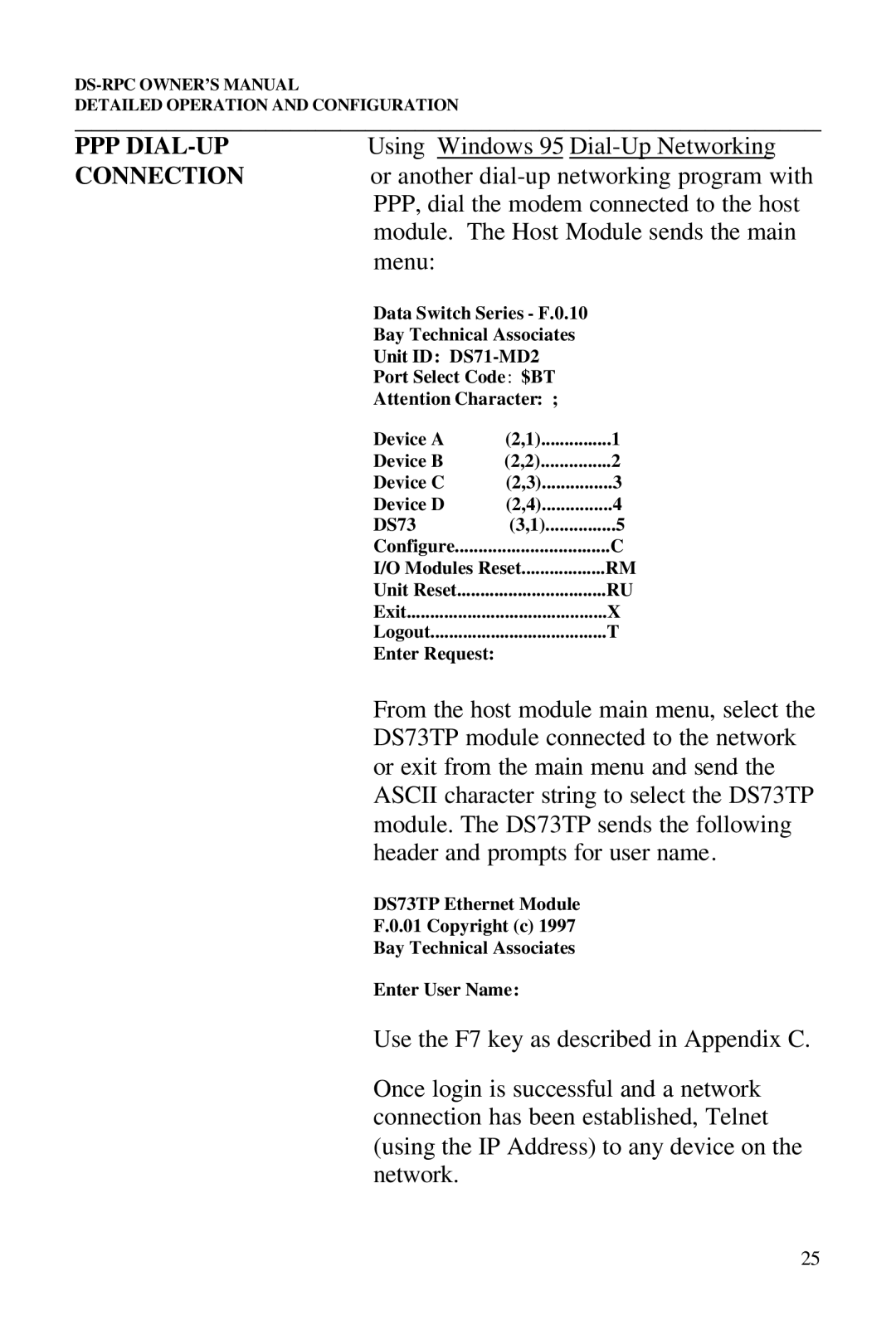 Bay Technical Associates DS73, DS2-RPC, DS4-RPC, DS2-RPC DS4-RPC owner manual Ppp Dial-Up, Menu 