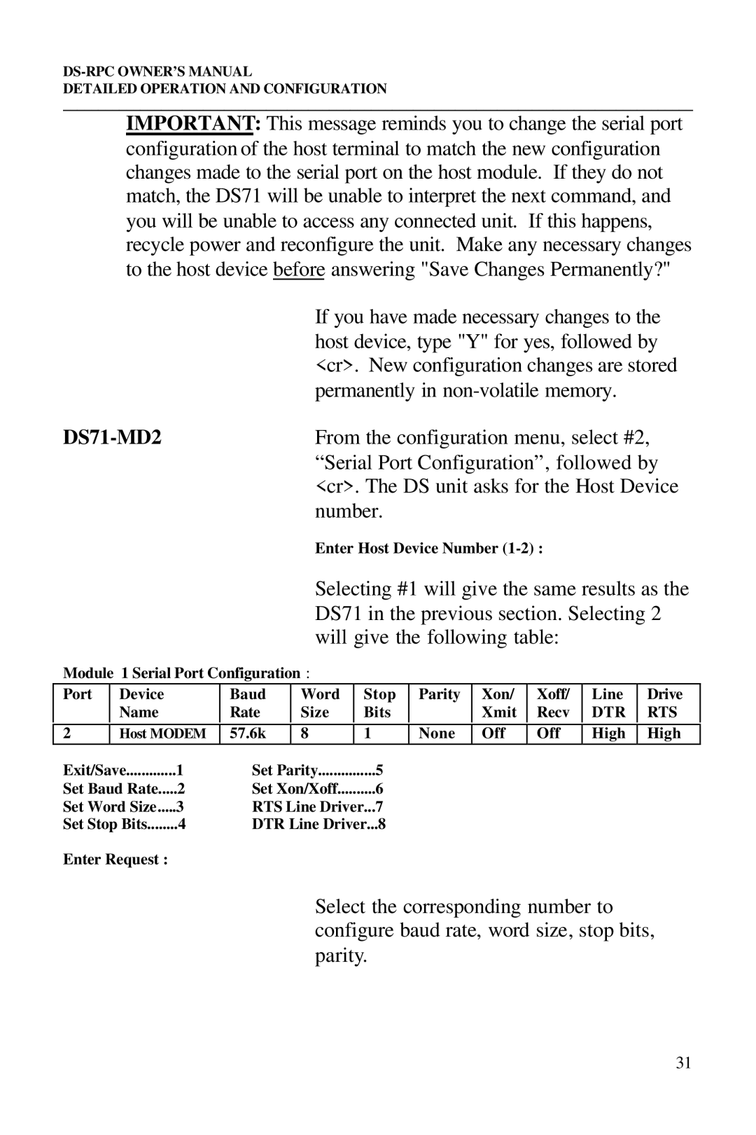 Bay Technical Associates DS73 owner manual If you have made necessary changes to, Host device, type Y for yes, followed by 