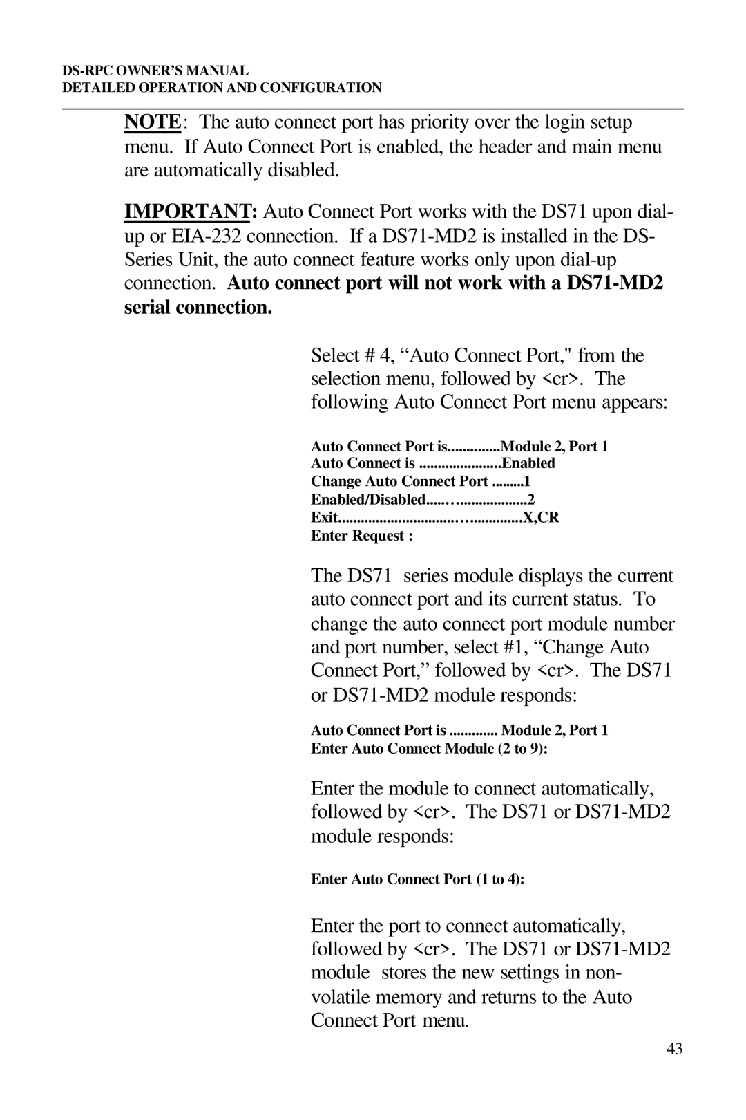 Bay Technical Associates DS73, DS2-RPC, DS4-RPC, DS2-RPC DS4-RPC owner manual Serial connection 