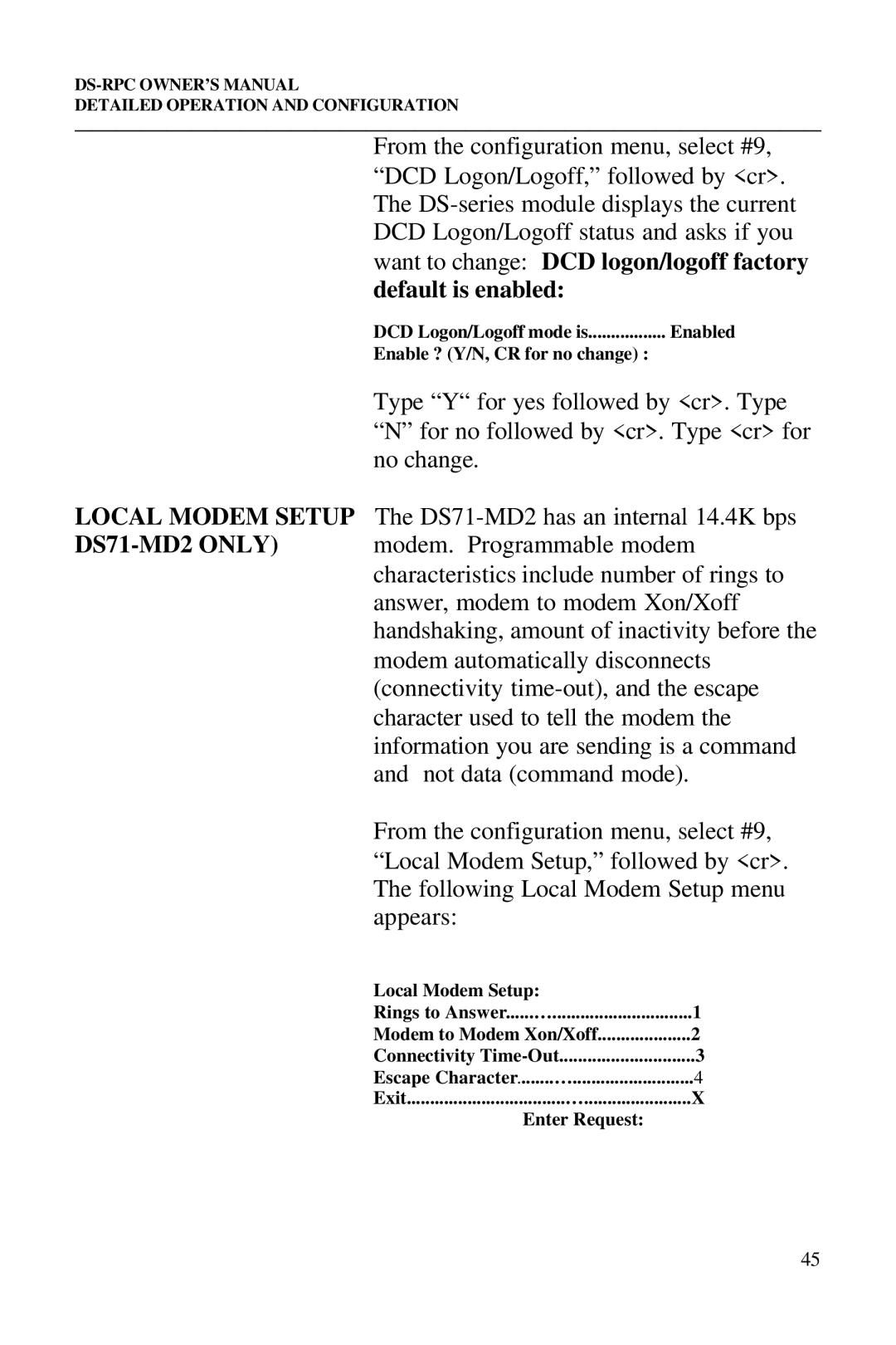 Bay Technical Associates DS2-RPC DS4-RPC, DS73, DS2-RPC, DS4-RPC owner manual Escape Character ........… 