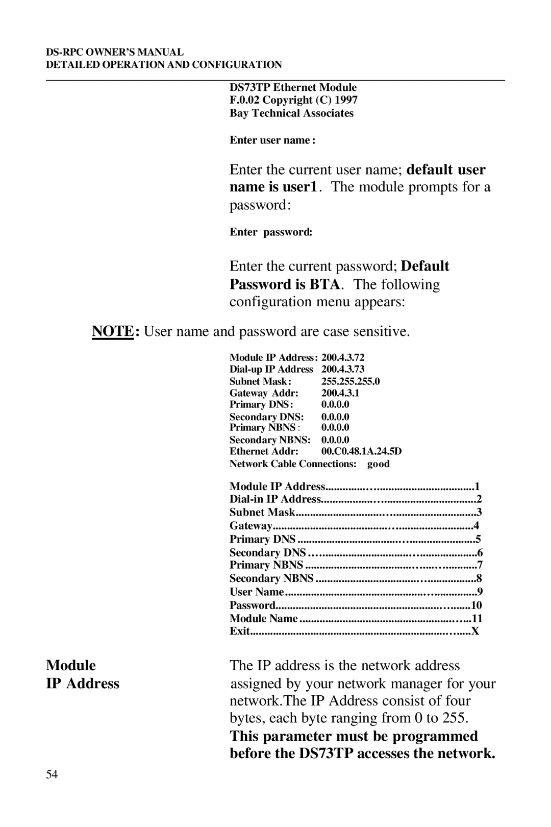 Bay Technical Associates DS2-RPC DS4-RPC, DS73, DS2-RPC, DS4-RPC owner manual Enter password 