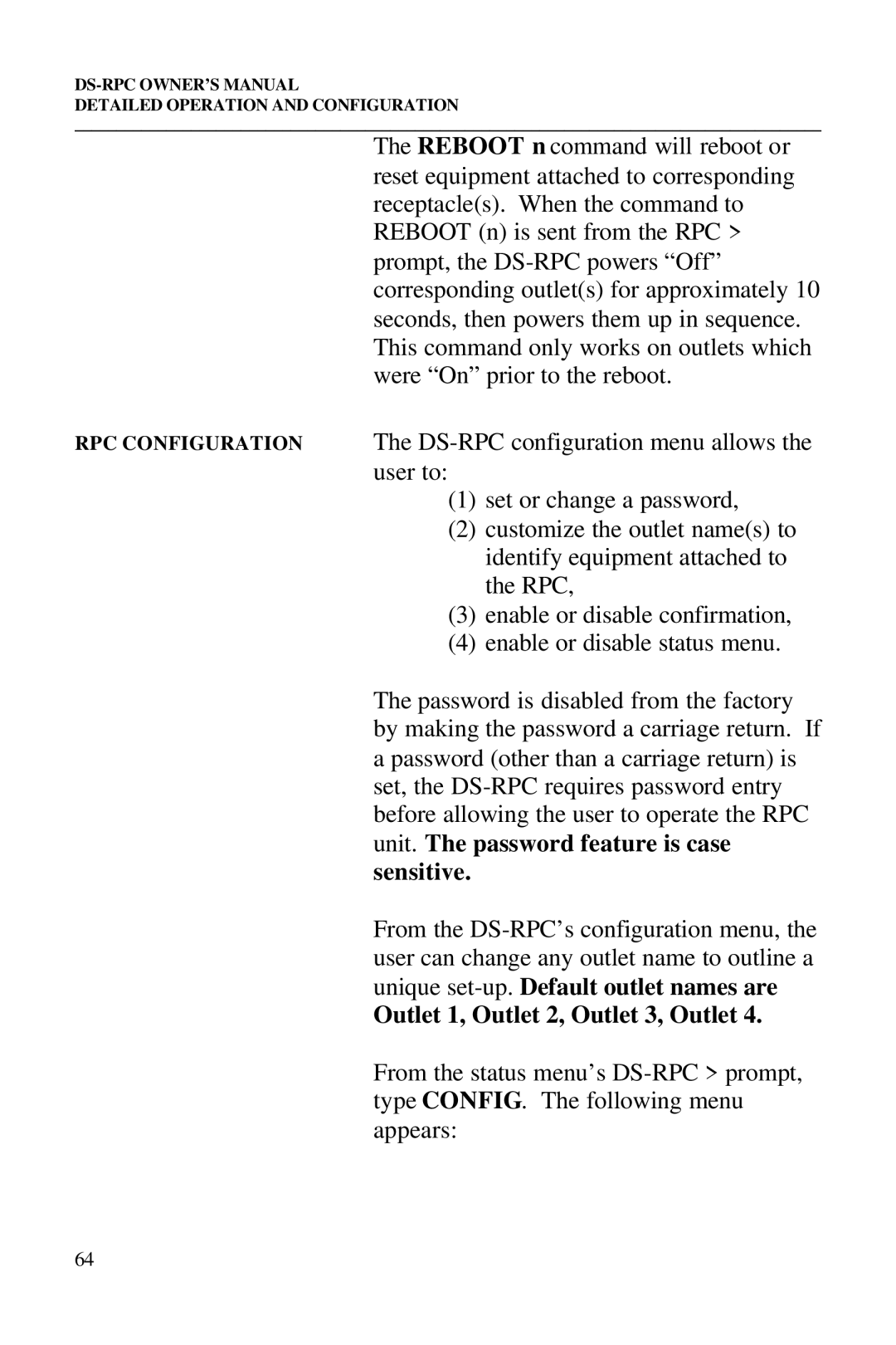 Bay Technical Associates DS73, DS2-RPC, DS4-RPC, DS2-RPC DS4-RPC owner manual Outlet 1, Outlet 2, Outlet 3, Outlet 