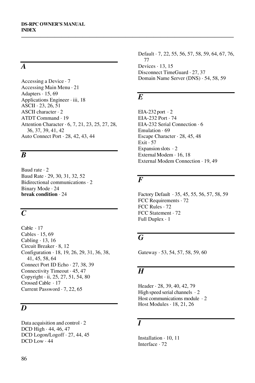 Bay Technical Associates DS2-RPC, DS4-RPC, DS73, DS2-RPC DS4-RPC owner manual Break condition · 