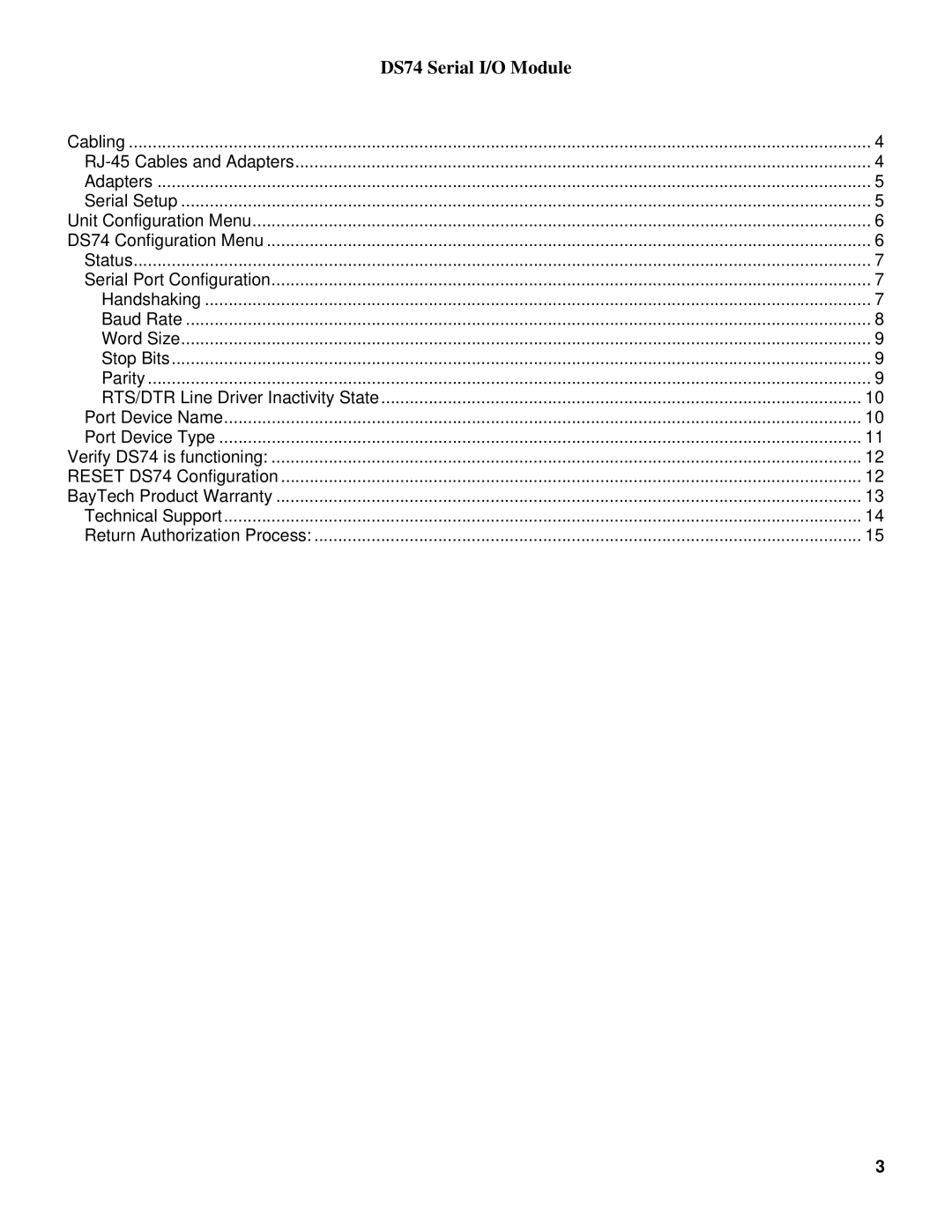 Bay Technical Associates DS74 manual RTS/DTR Line Driver Inactivity State 