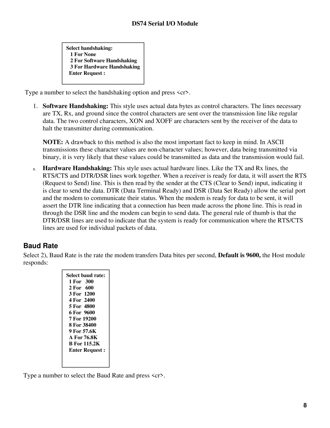 Bay Technical Associates DS74 manual Baud Rate 