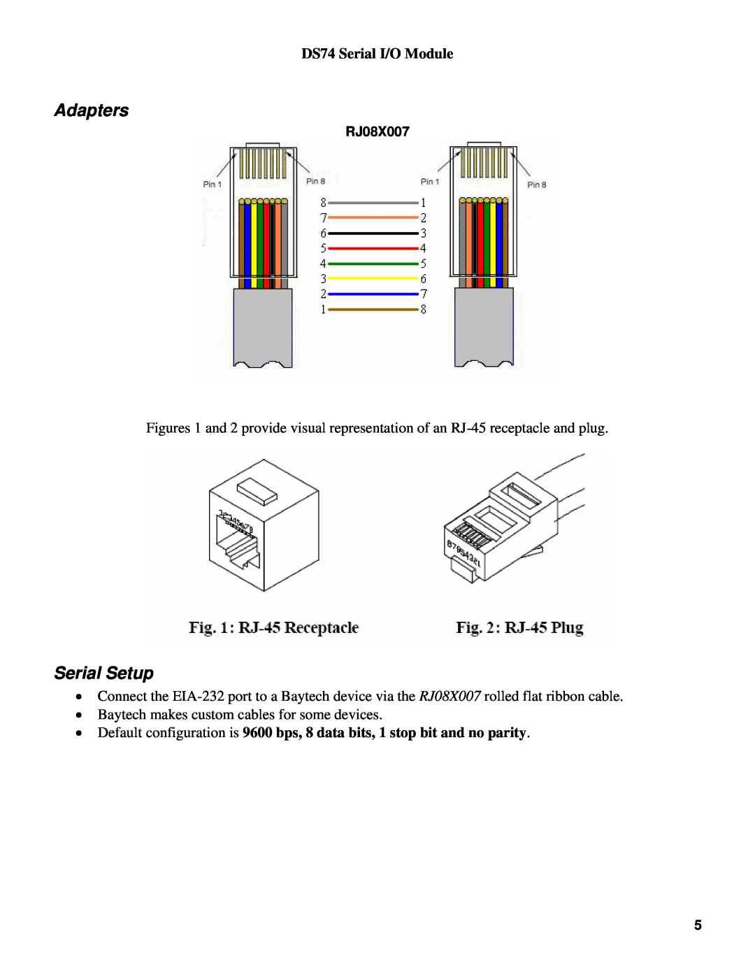 Bay Technical Associates manual Adapters, Serial Setup, DS74 Serial I/O Module 