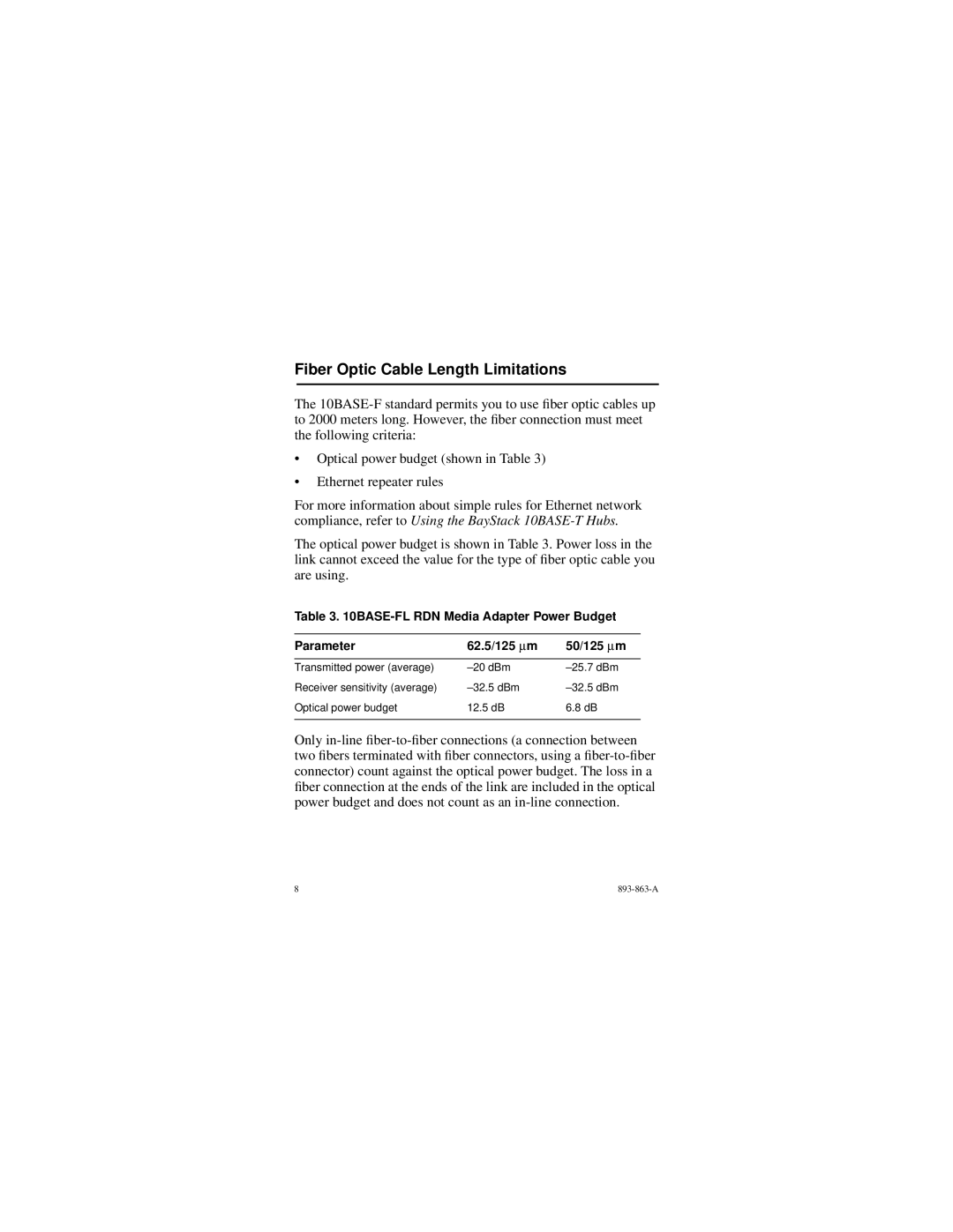 Bay Technical Associates Fiber Media Adapter manual Fiber Optic Cable Length Limitations 