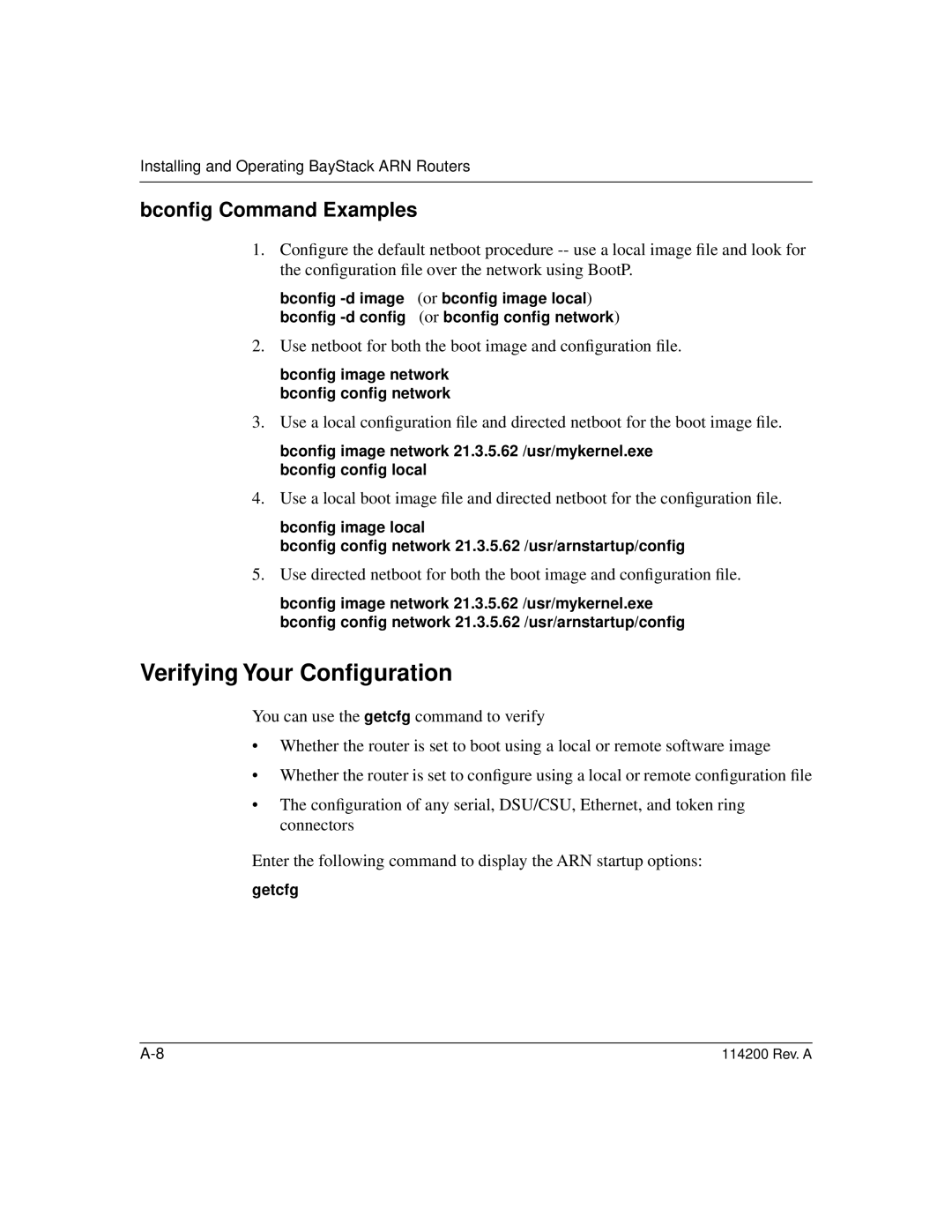 Bay Technical Associates none manual Verifying Your Conﬁguration, Bconﬁg Command Examples 