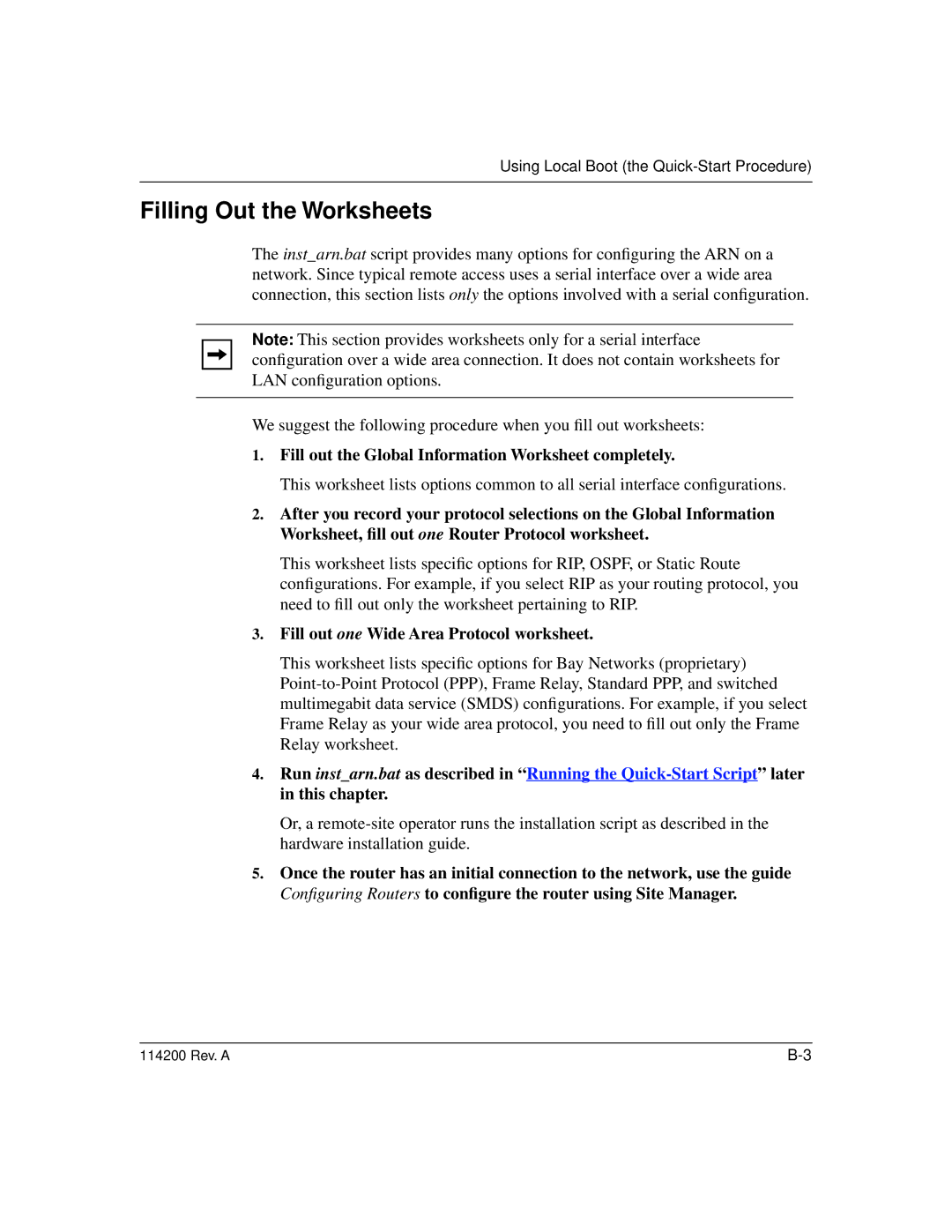 Bay Technical Associates none manual Filling Out the Worksheets, Fill out one Wide Area Protocol worksheet 