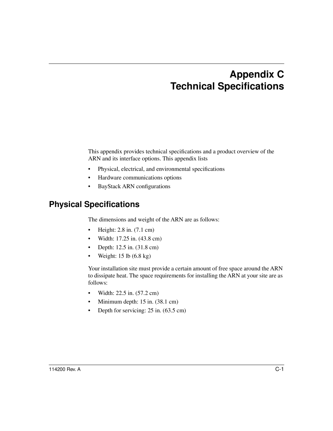 Bay Technical Associates none manual Appendix C Technical Speciﬁcations, Physical Speciﬁcations 