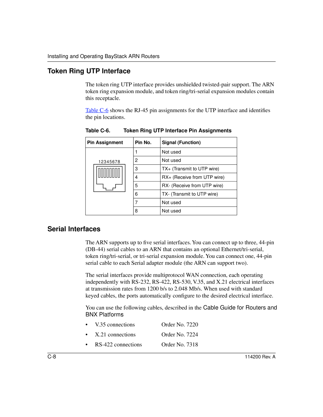 Bay Technical Associates none manual Token Ring UTP Interface, Serial Interfaces 