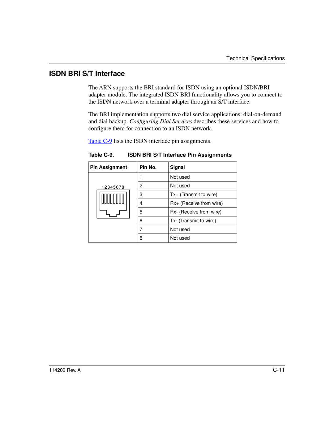 Bay Technical Associates none manual Table C-9. Isdn BRI S/T Interface Pin Assignments 