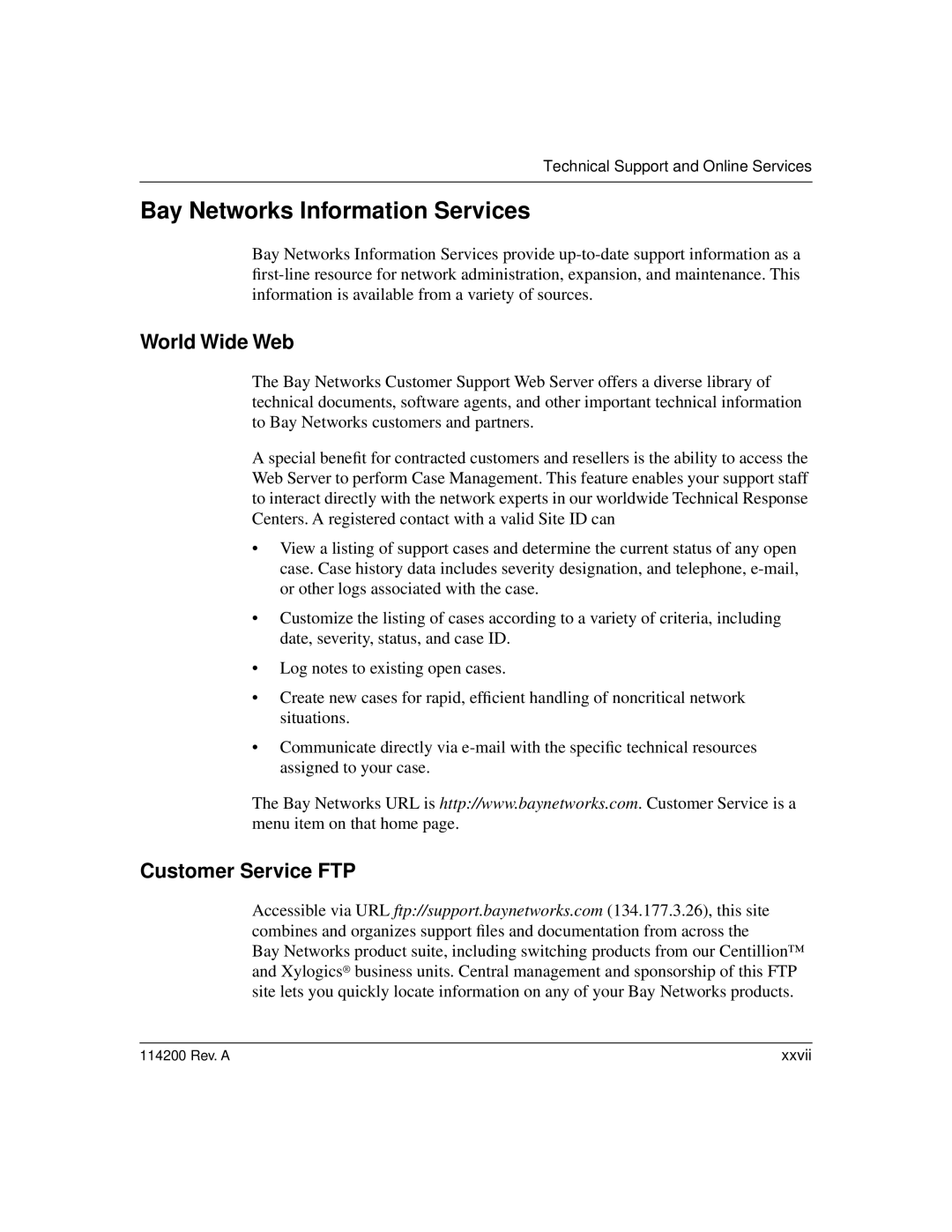 Bay Technical Associates none manual Bay Networks Information Services, World Wide Web, Customer Service FTP 