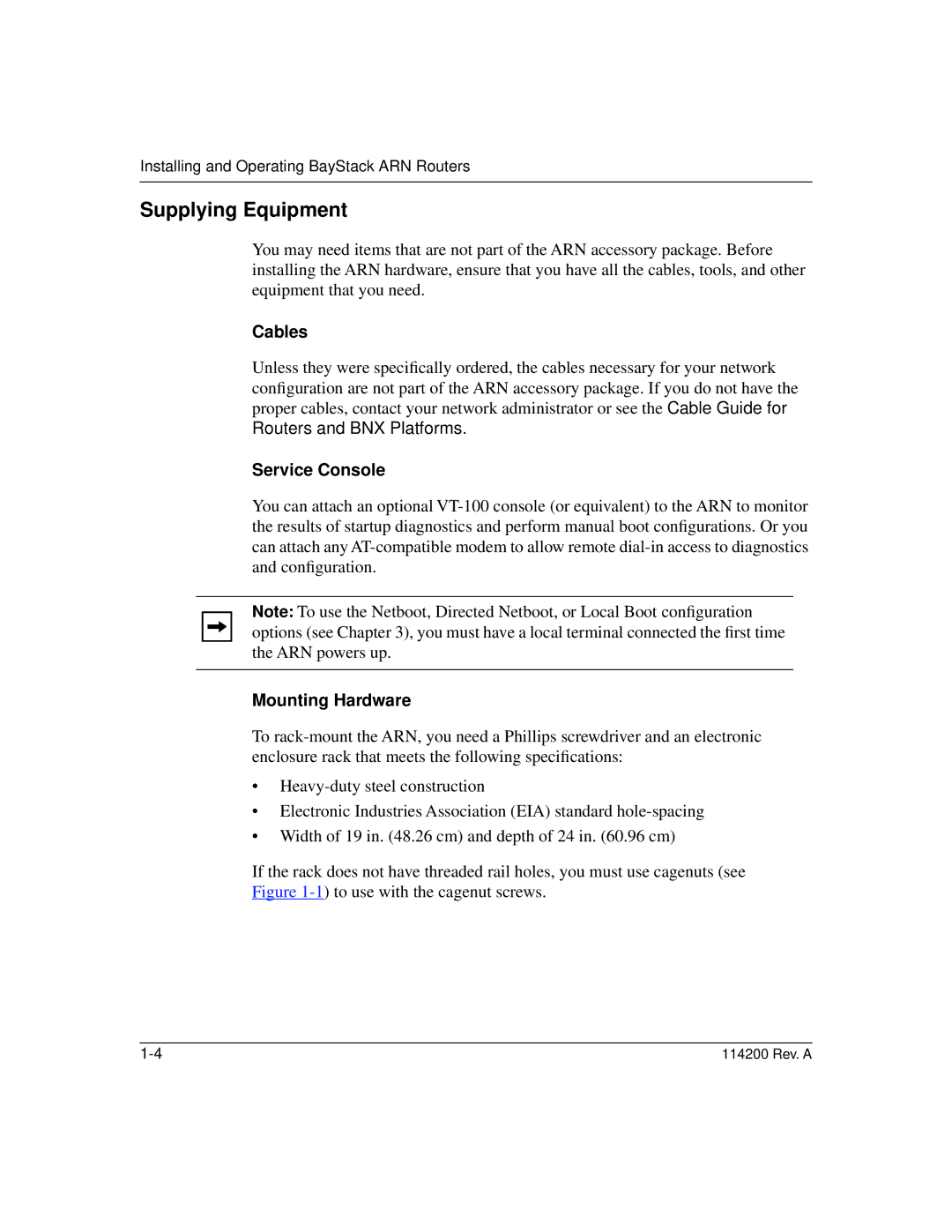 Bay Technical Associates none manual Supplying Equipment, Cables, Service Console, Mounting Hardware 