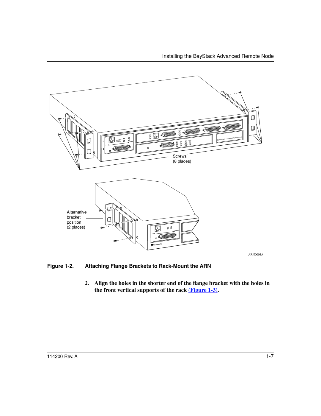 Bay Technical Associates none manual Attaching Flange Brackets to Rack-Mount the ARN 