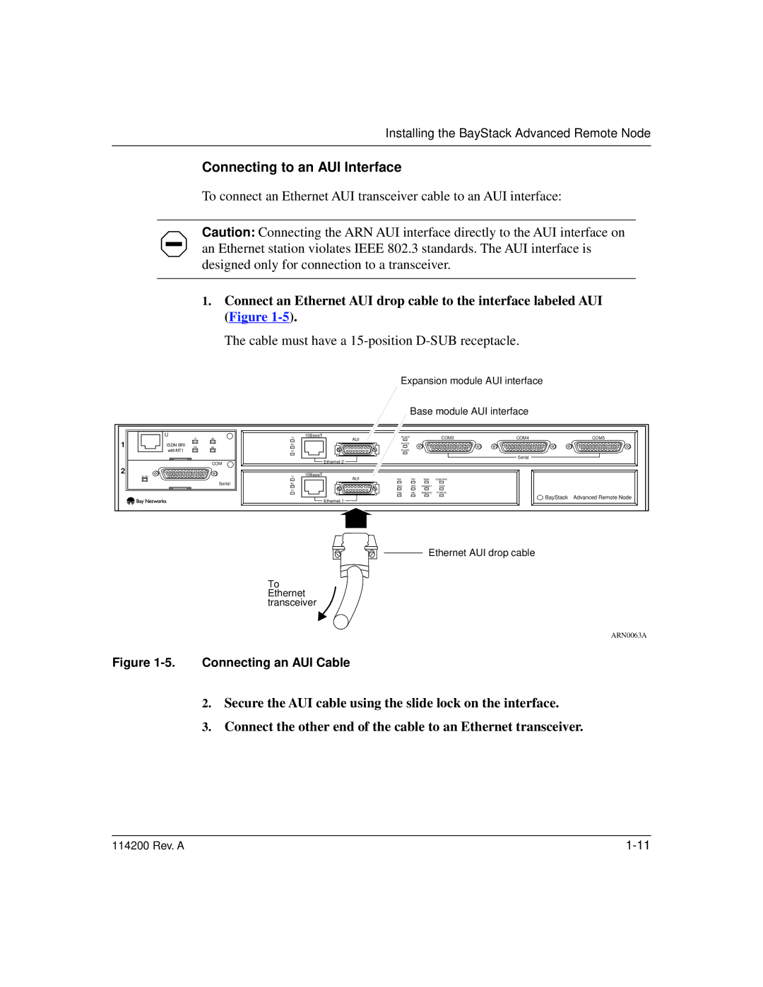 Bay Technical Associates none manual Connecting to an AUI Interface, Connecting an AUI Cable 