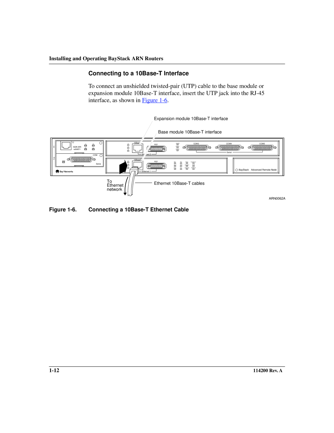 Bay Technical Associates none manual Connecting to a 10Base-T Interface, Connecting a 10Base-T Ethernet Cable 