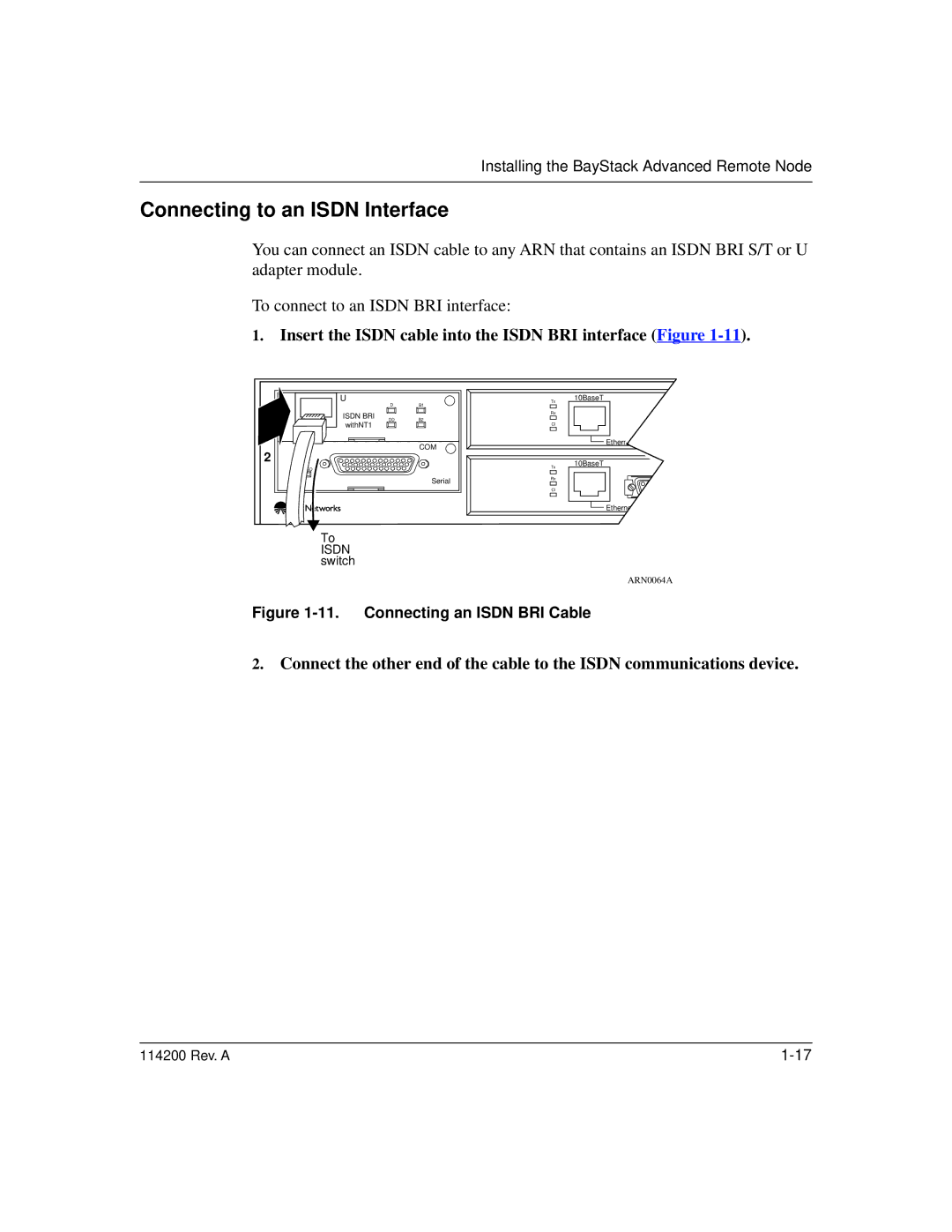 Bay Technical Associates none manual Connecting to an Isdn Interface, Connecting an Isdn BRI Cable 