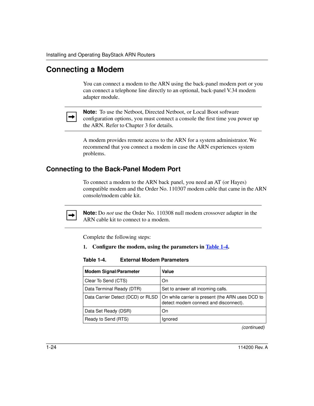 Bay Technical Associates none manual Connecting a Modem, Connecting to the Back-Panel Modem Port, External Modem Parameters 