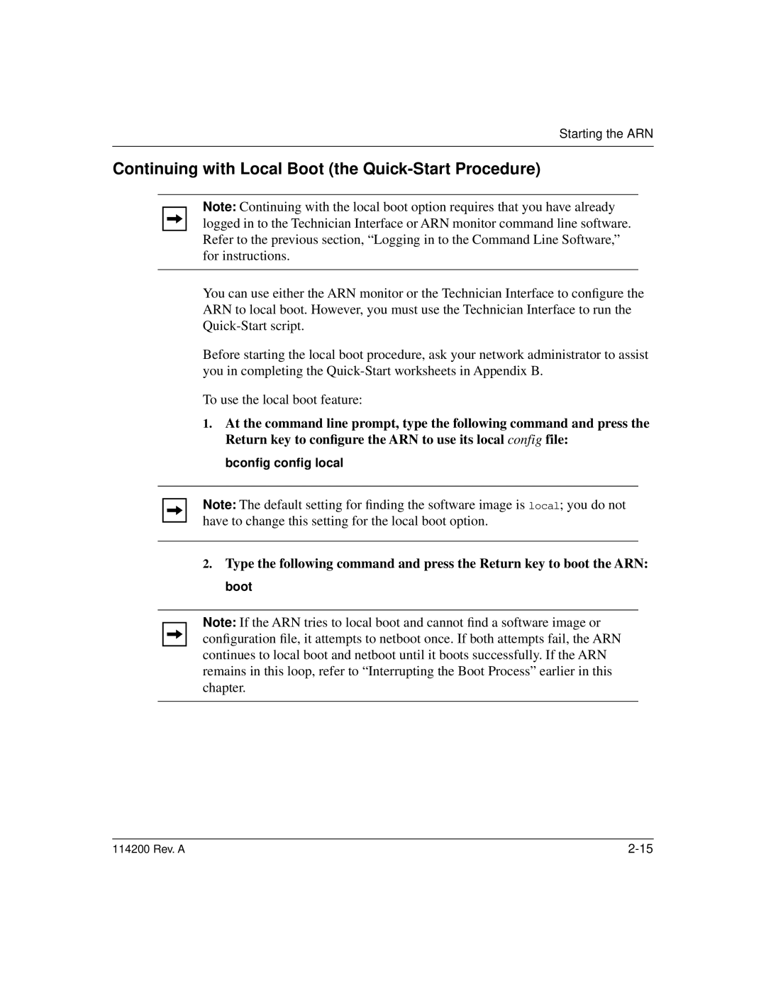 Bay Technical Associates none manual Continuing with Local Boot the Quick-Start Procedure, Bconﬁg conﬁg local 