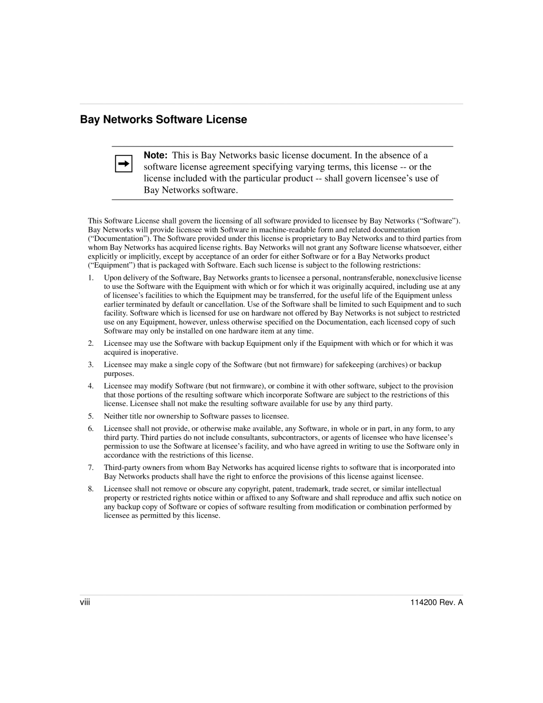 Bay Technical Associates none manual Bay Networks Software License 