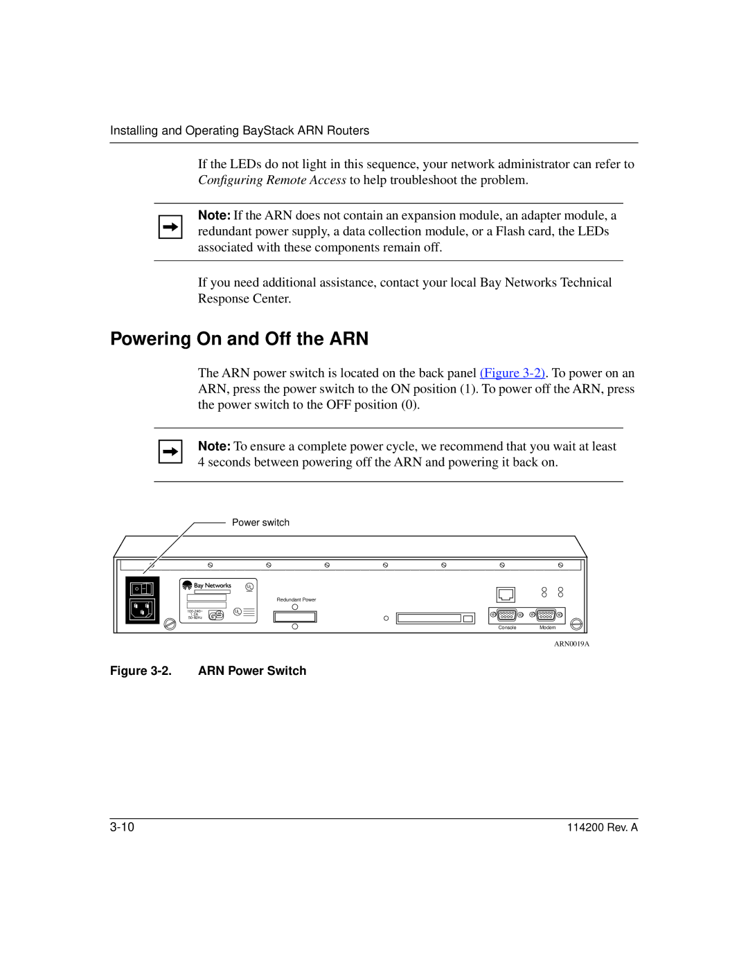 Bay Technical Associates none manual Powering On and Off the ARN, ARN Power Switch 