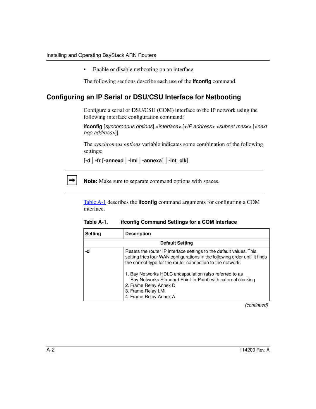 Bay Technical Associates none Conﬁguring an IP Serial or DSU/CSU Interface for Netbooting, Fr -annexd -lmi -annexa-intclk 