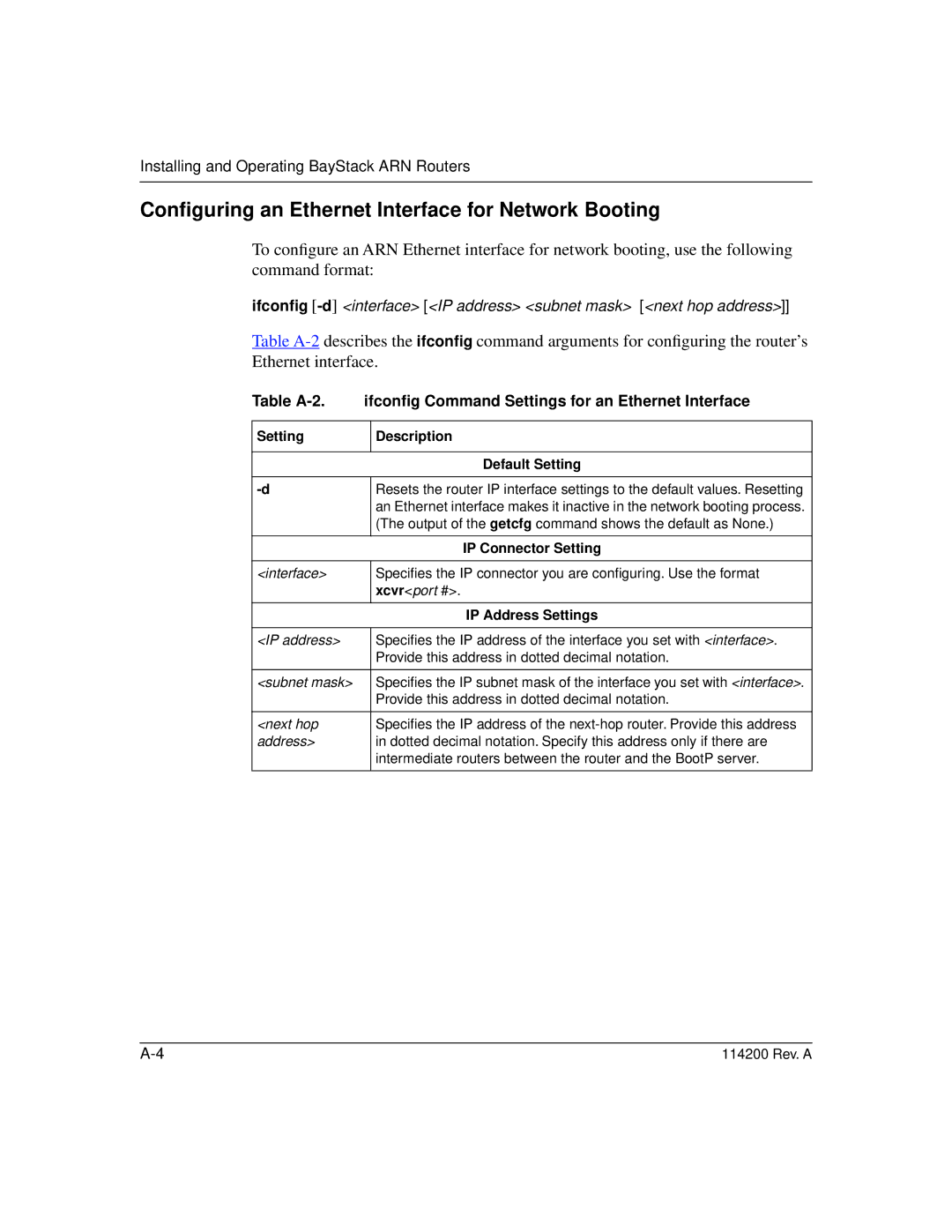 Bay Technical Associates none manual Conﬁguring an Ethernet Interface for Network Booting, IP Connector Setting 