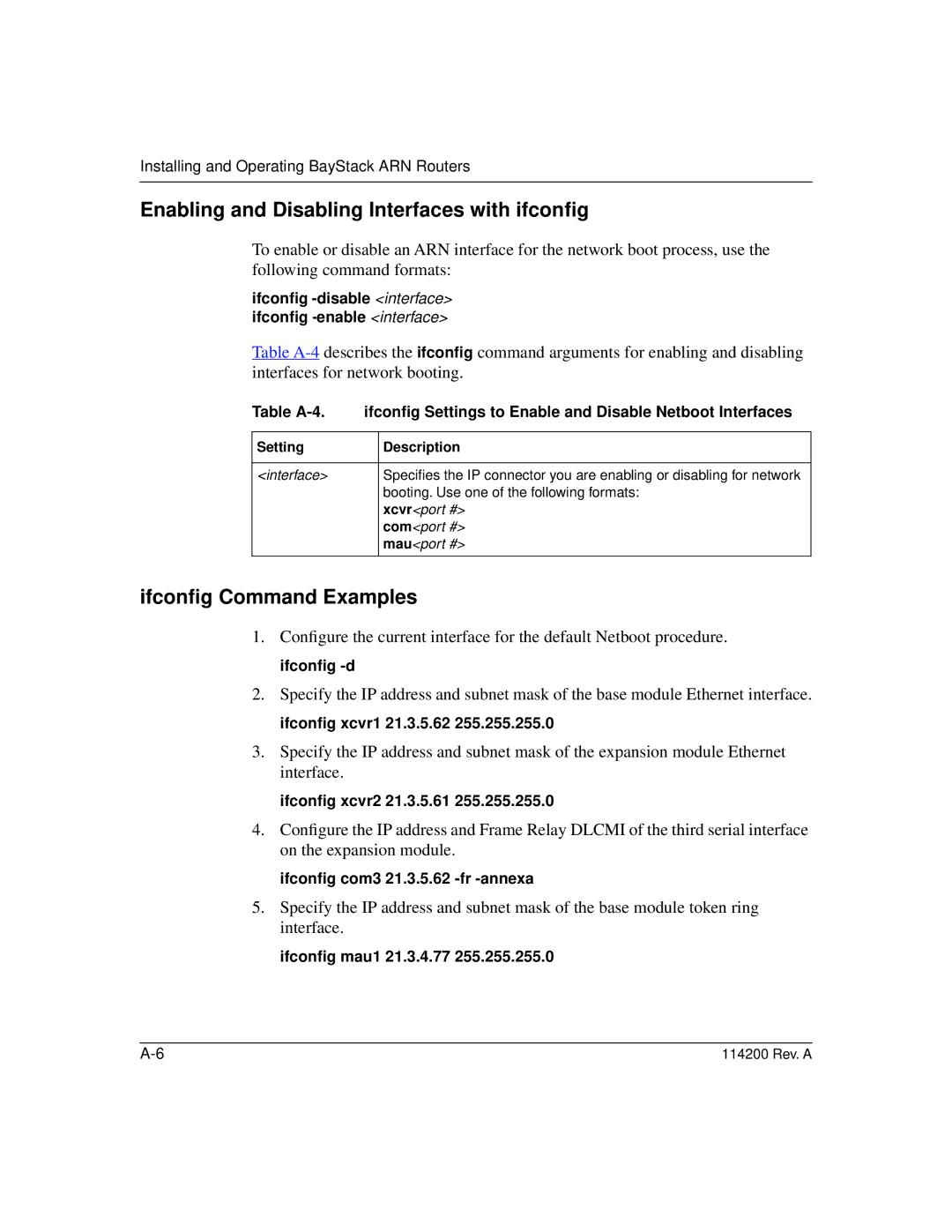 Bay Technical Associates none manual Enabling and Disabling Interfaces with ifconﬁg, Ifconﬁg Command Examples 