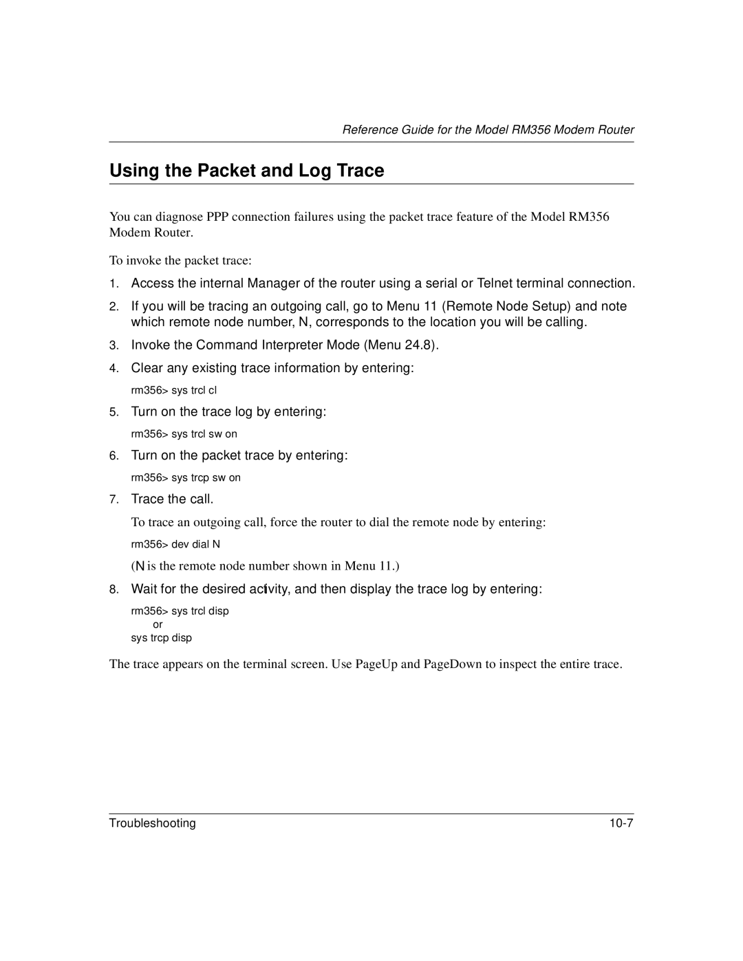 Bay Technical Associates RM356 manual Using the Packet and Log Trace, Trace the call 