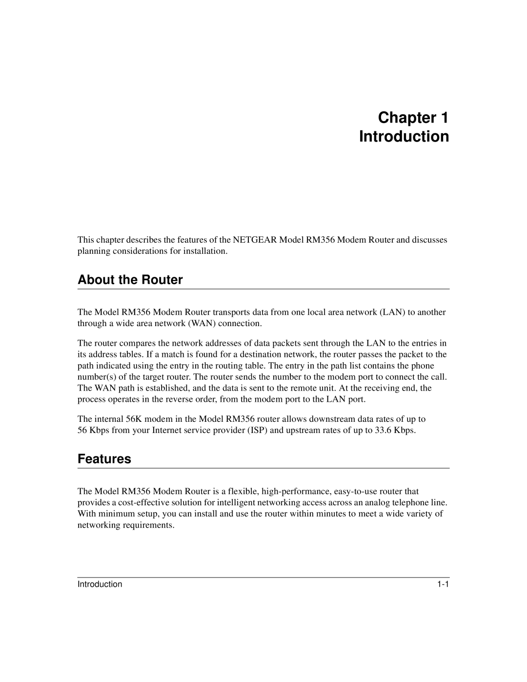 Bay Technical Associates RM356 manual Chapter Introduction, About the Router, Features 