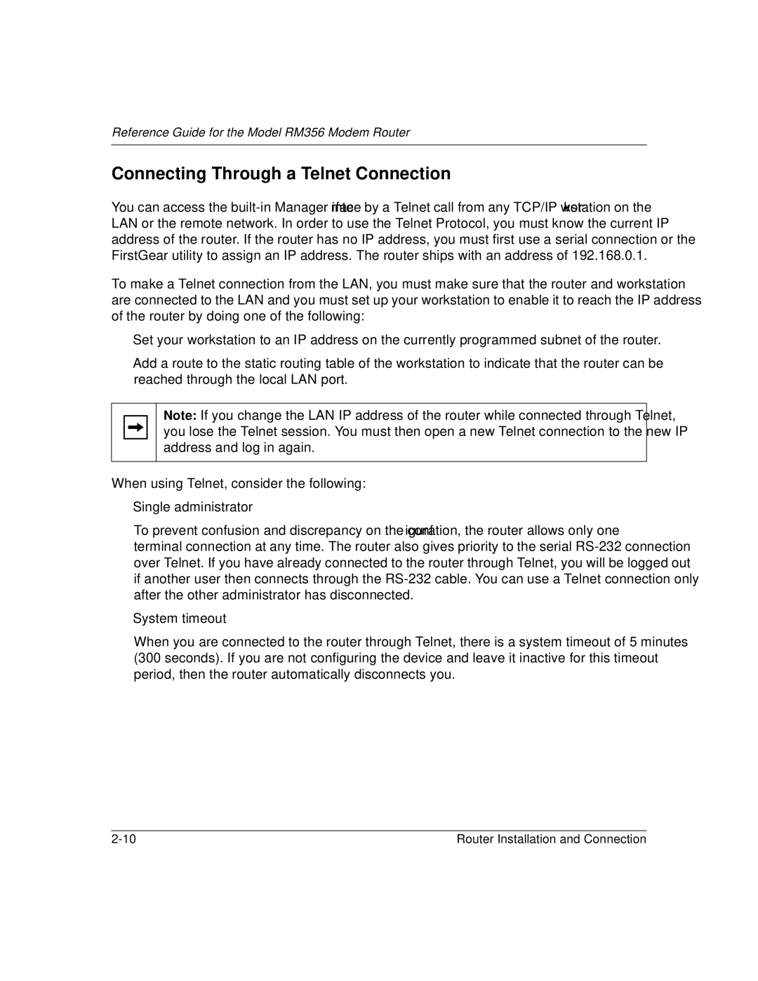 Bay Technical Associates RM356 manual Connecting Through a Telnet Connection 