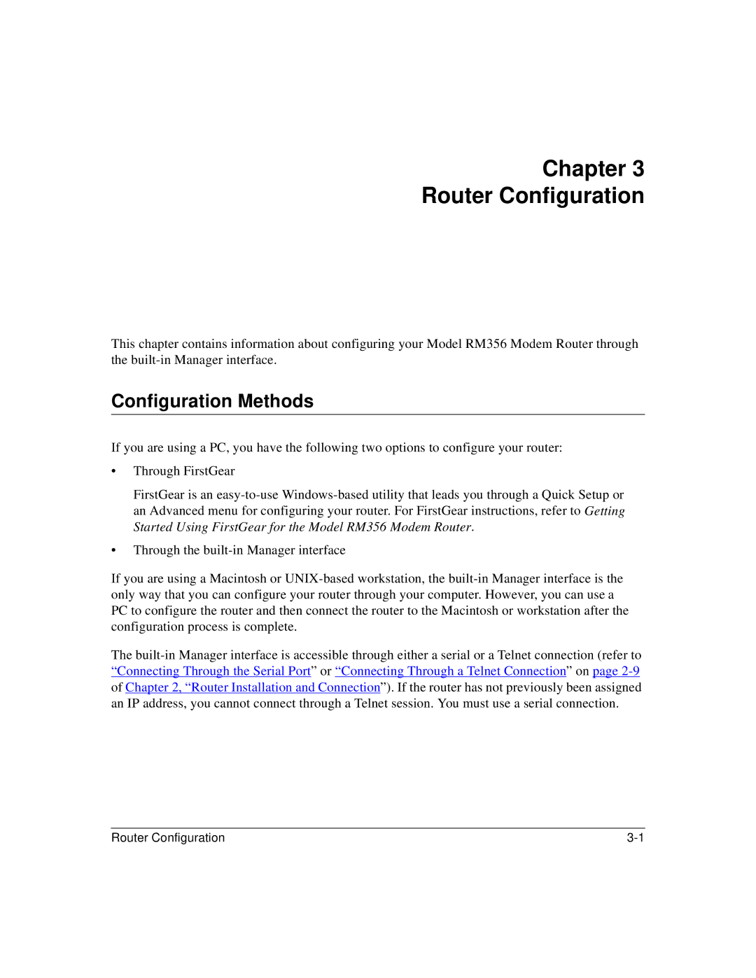 Bay Technical Associates RM356 manual Chapter Router Configuration, Configuration Methods 