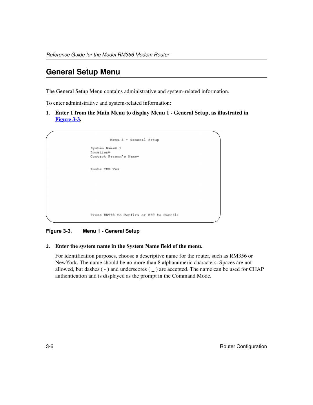 Bay Technical Associates RM356 manual General Setup Menu, Menu 1 General Setup 