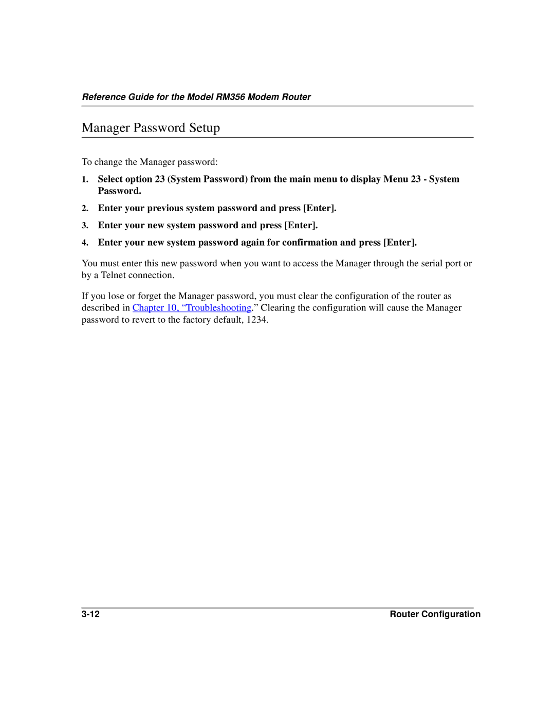 Bay Technical Associates RM356 manual Manager Password Setup 