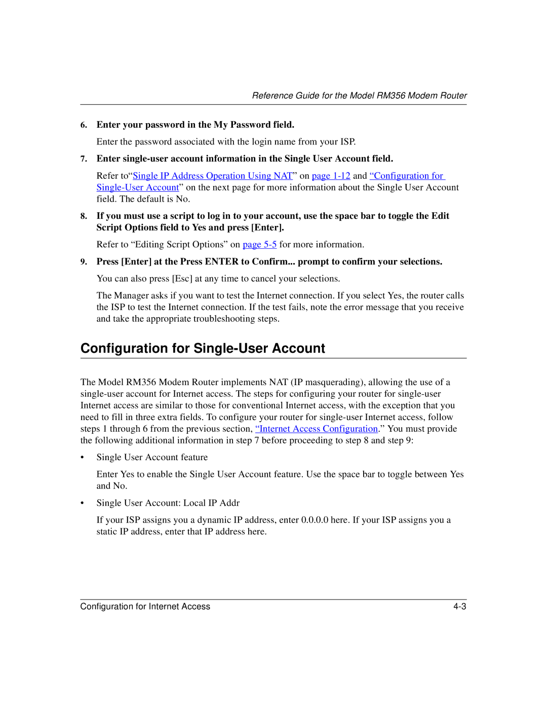 Bay Technical Associates RM356 manual Configuration for Single-User Account 