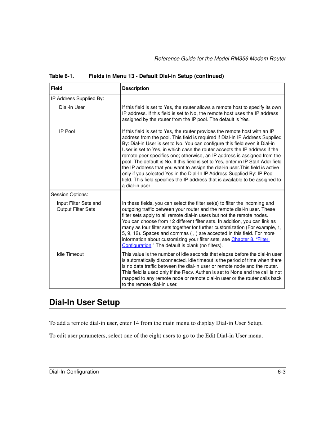 Bay Technical Associates RM356 manual Dial-In User Setup 