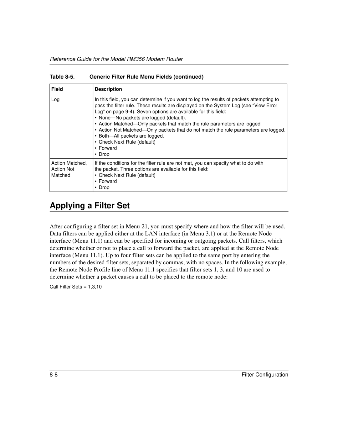 Bay Technical Associates RM356 manual Applying a Filter Set 