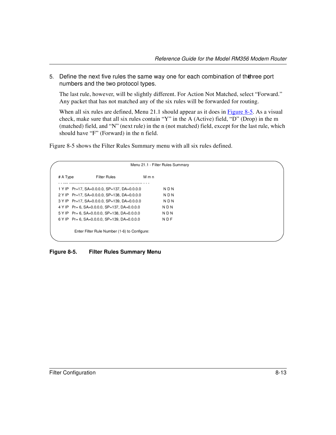 Bay Technical Associates RM356 manual Filter Rules Summary Menu 