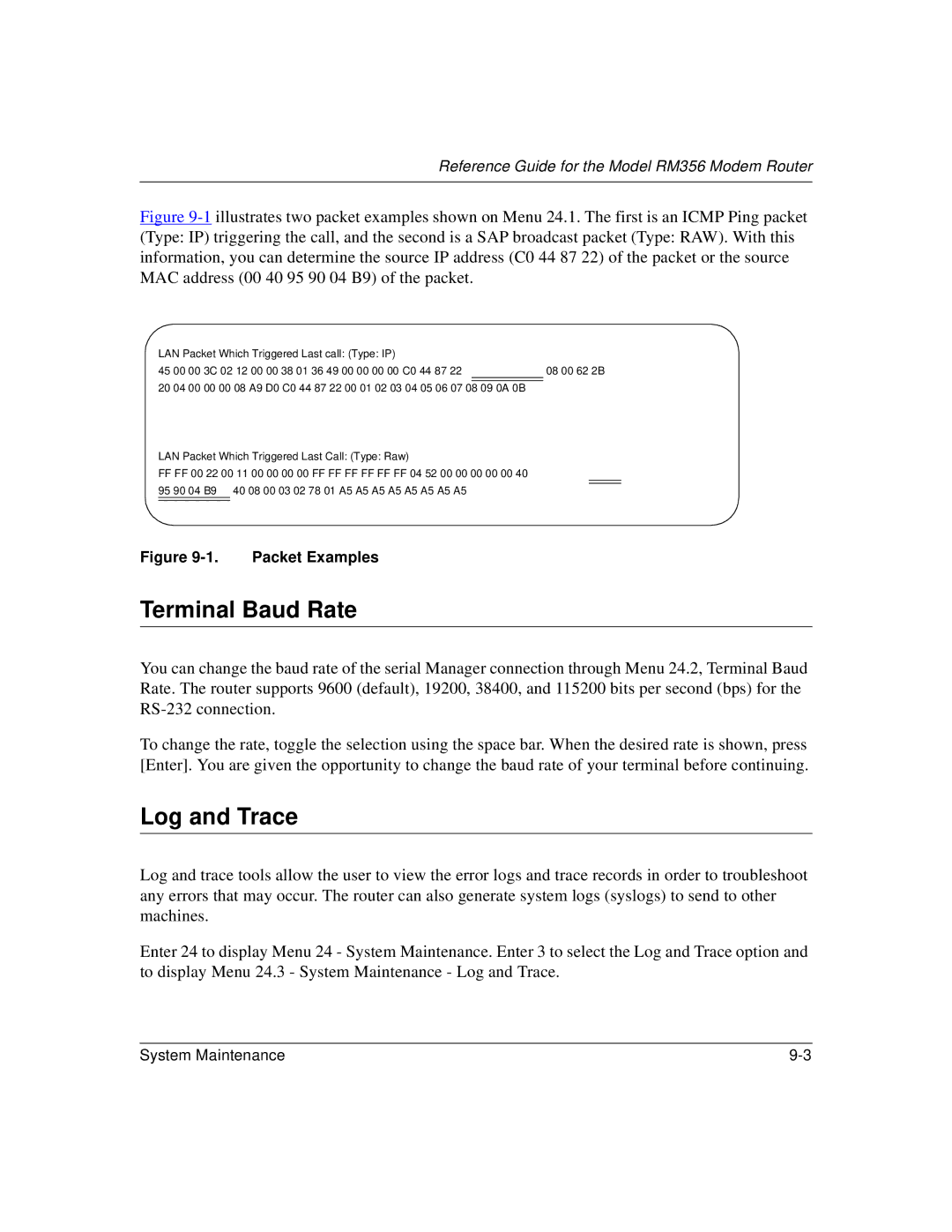 Bay Technical Associates RM356 manual Terminal Baud Rate, Log and Trace 