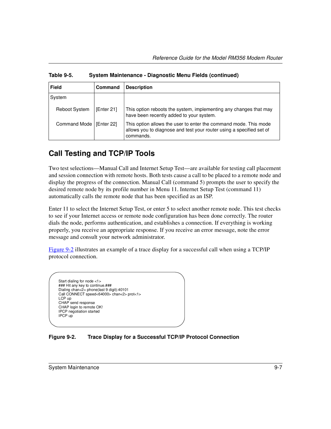 Bay Technical Associates RM356 Call Testing and TCP/IP Tools, Trace Display for a Successful TCP/IP Protocol Connection 