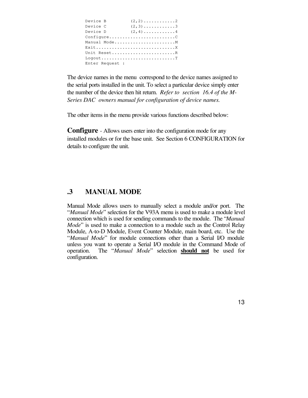 Bay Technical Associates U140E116-02 owner manual Manual Mode 