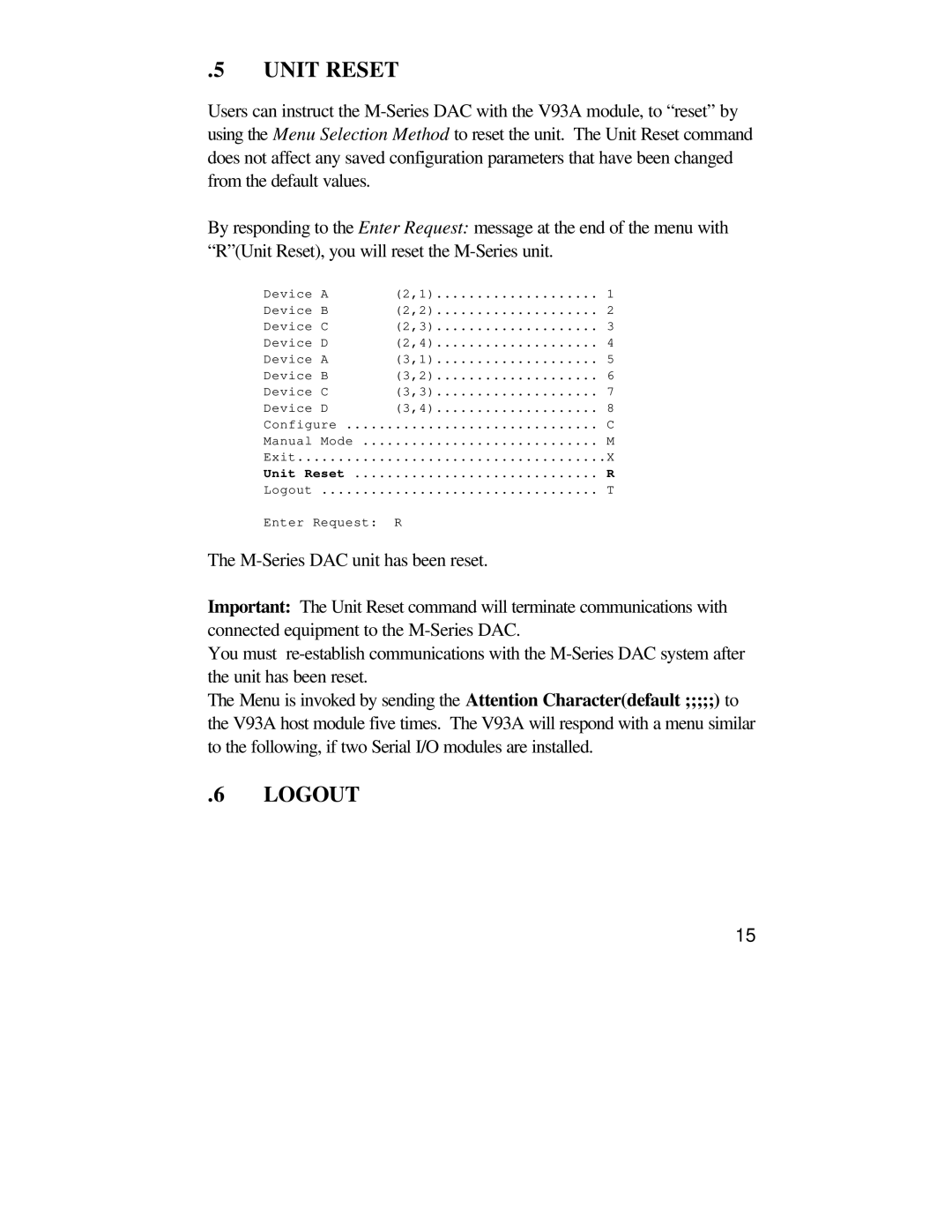 Bay Technical Associates U140E116-02 owner manual Unit Reset, Logout 