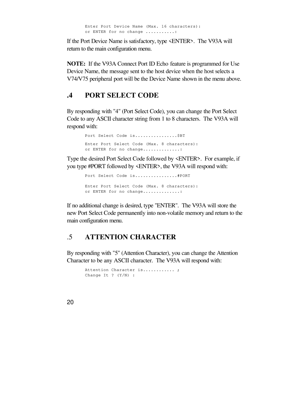 Bay Technical Associates U140E116-02 owner manual Port Select Code 